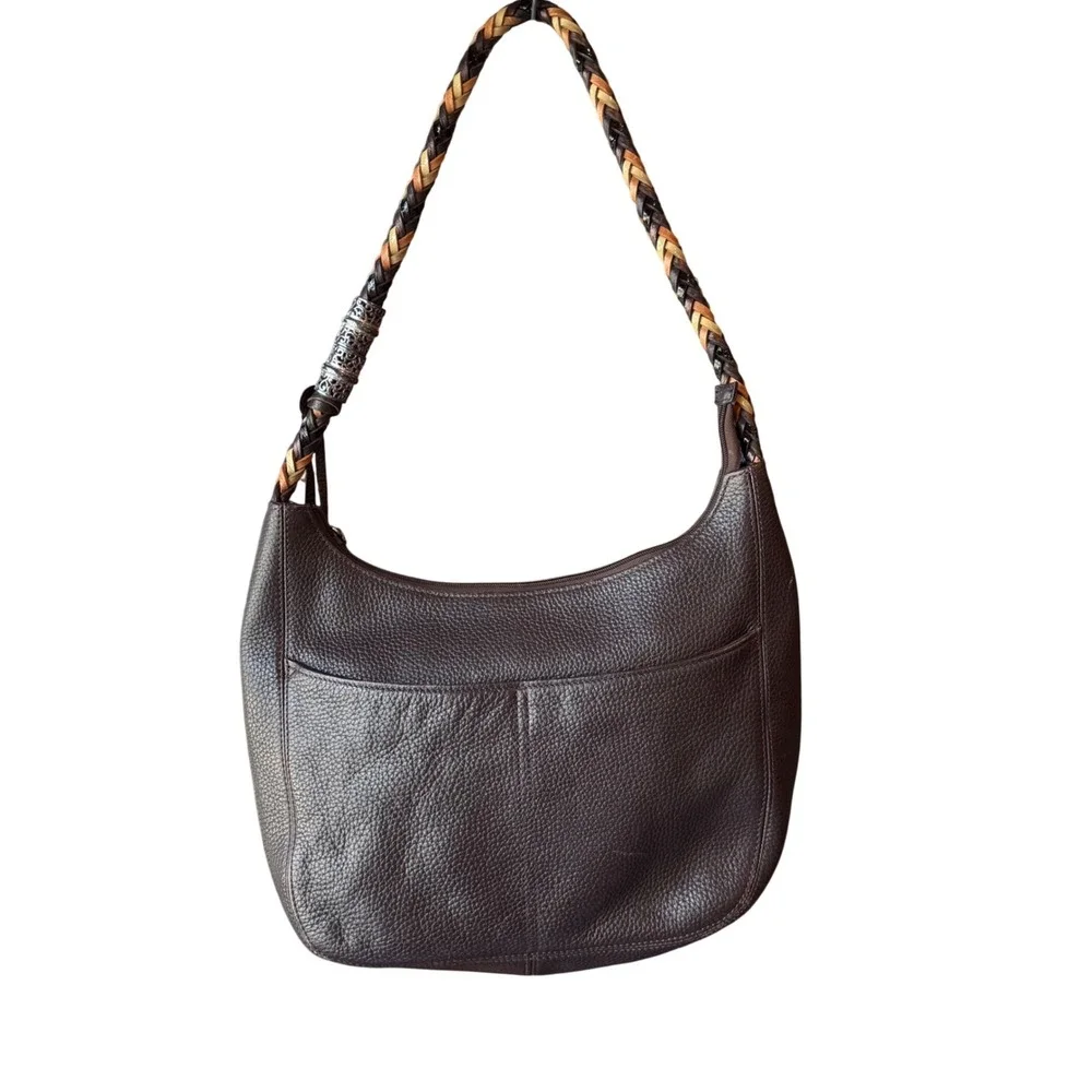 Brighton Brown Pebbled Leather Braided Strap Hobo Shoulder Bag